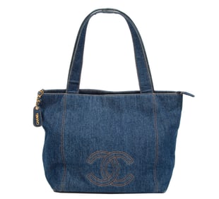 Vintage Chanel Denim Logo Tote