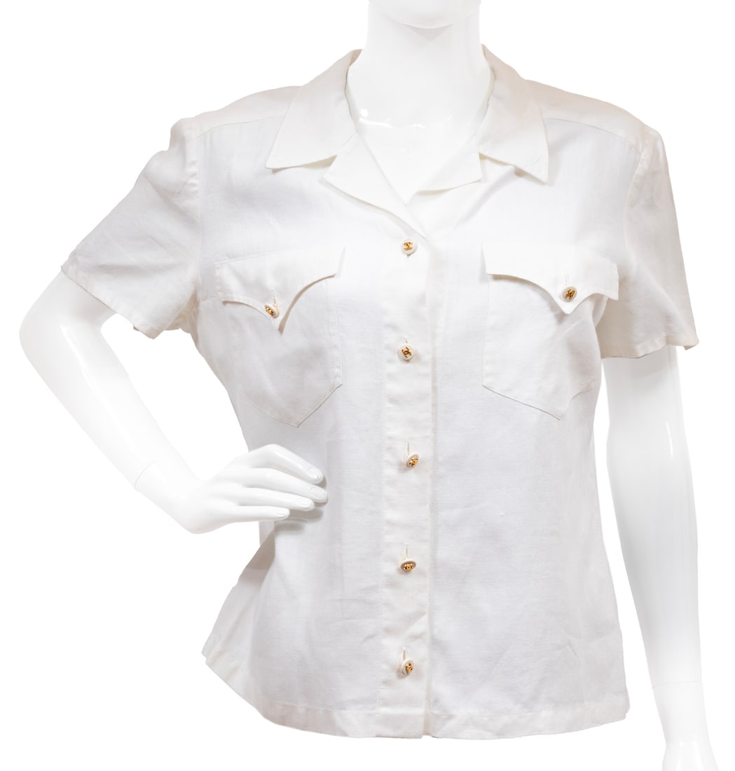 Vintage Chanel Button Down White Linen Shirt (1 of 5)