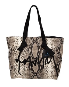 Lanvin Python Snakeskin Printed Canvas Ribbon Logo Tote