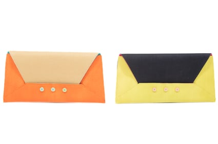 Two Oscar de la Renta Python Embossed Leather and Linen Envelope Clutches