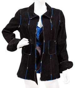 Vintage Chanel Suede Jacket with Silk Trim and Silk Blouse, Cruise 2005