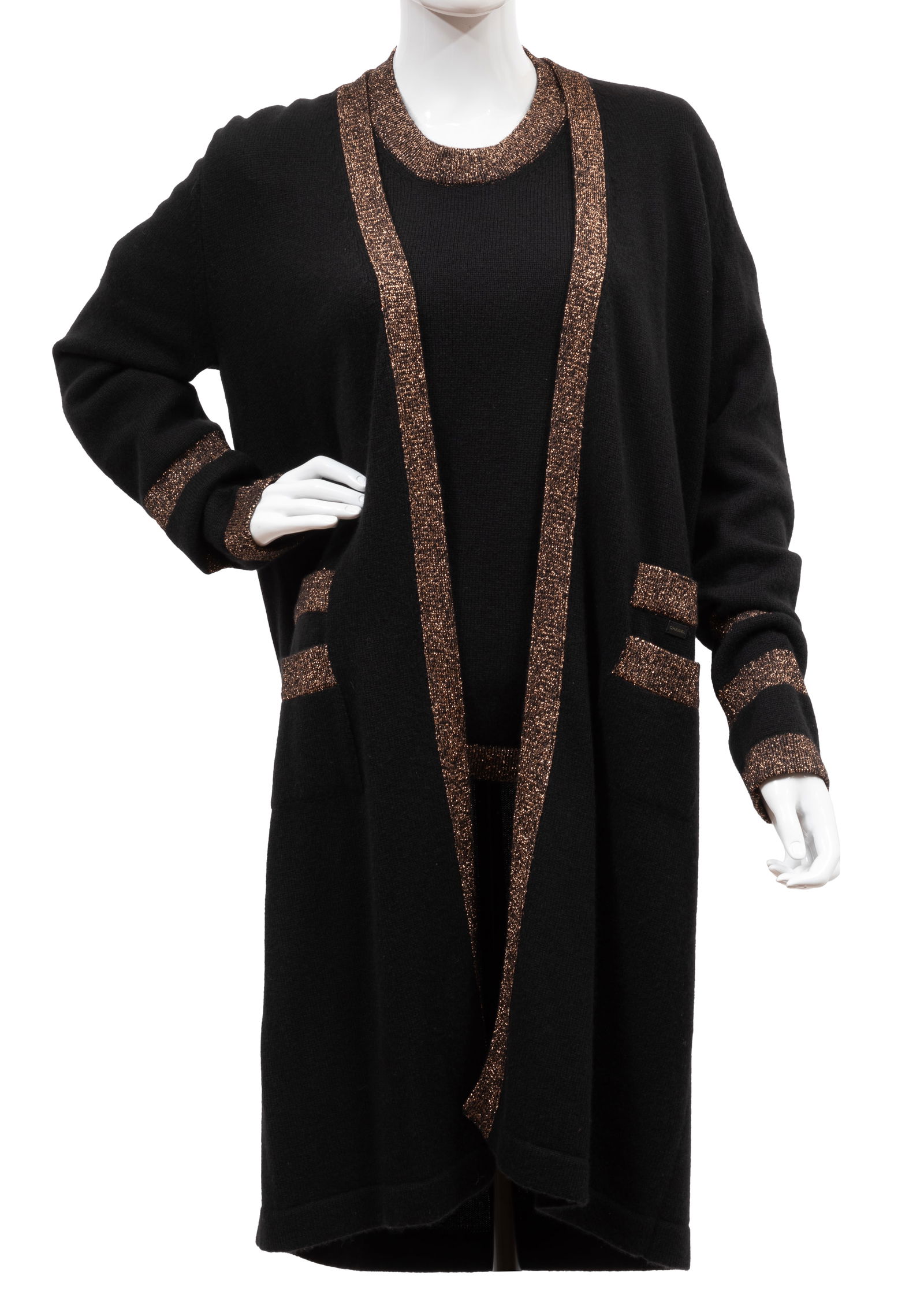 Vintage Chanel Black Cashmere Two-Piece Sweater Set with Metallic Trim, Fall/Winter 2004 (1 of 6)