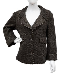Vintage Chanel Black and Gold Tweed Belted Jacket with Metal Ring Trim, Spring/Summer 2006