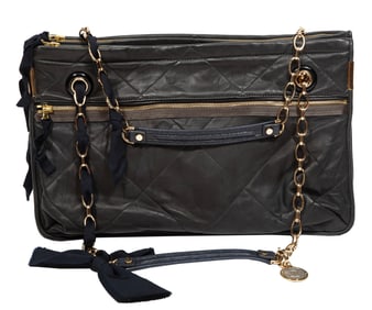 Lanvin Quilted Navy Blue Leather Amalia Shoulder Bag