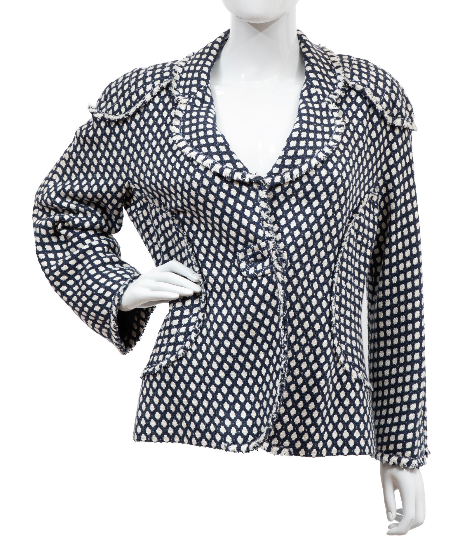 Vintage Chanel Navy and White Tweed Jacket (1 of 4)