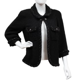 Vintage Chanel Black Tweed Jacket with Chain Link Trim, Fall/Winter 2007