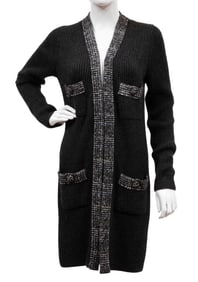 Vintage Chanel Cashmere Cardigan with Tweed Knit Trim, Fall/Winter 2007