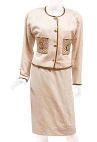 Vintage Chanel Couture Linen and Bead Embellished Skirt Suit and Dress