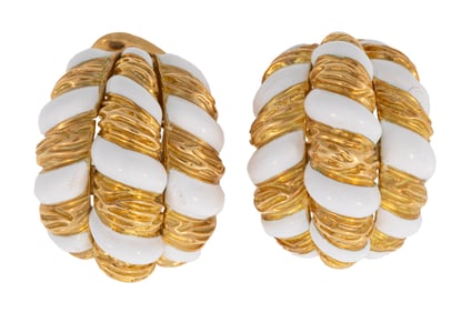 Pair of David Webb 18 kt. Yellow Gold and Enamel Earrings