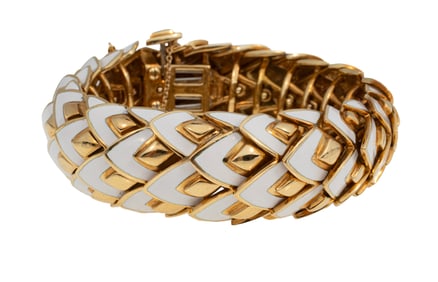 David Webb 18 kt. Yellow Gold and Enamel "Dragon Scale" Bracelet