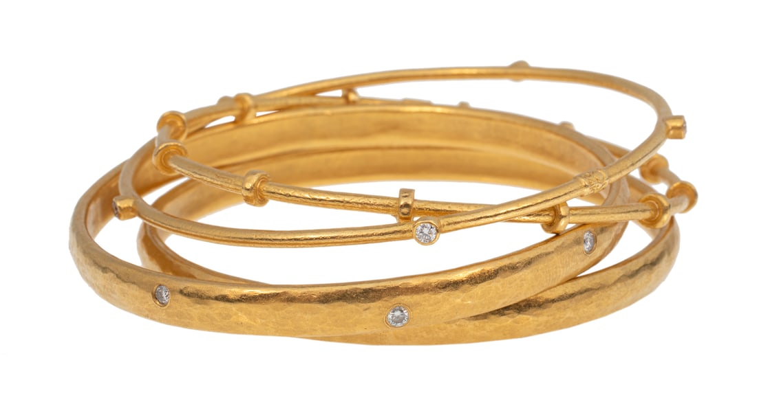 Four Yossi Harari 24 kt. Yellow Gold and Diamond Bangle Bracelets (1 of 2)