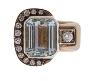 14 kt. Two Tone Gold, Aquamarine and Diamond "Toi et Moi" Ring