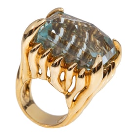 Tony Duquette 18 kt. Yellow Gold and Aquamarine Ring