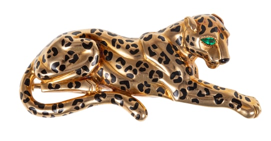 Cartier 18 kt. Yellow Gold, Onyx and Emerald Panth?re Brooch