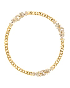Art Deco Style 18 kt. Yellow Gold and Diamond Curb Link Chain Necklace