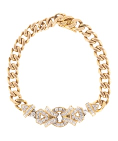 Art Deco Style 18 kt. Yellow Gold and Diamond Curb Link Chain Bracelet