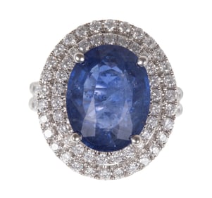 18 kt. White Gold, Ceylon Sapphire and Diamond Ring