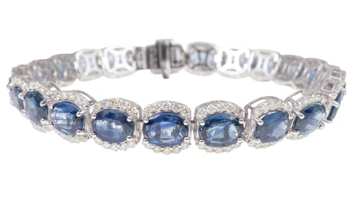 Platinum, Blue Sapphire and Diamond Bracelet