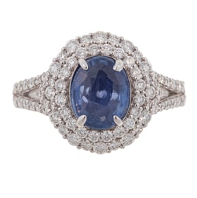 Platinum, Blue Sapphire and Diamond Ring