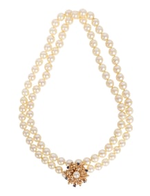 14 kt. Yellow Gold, Sapphire and Pearl Necklace