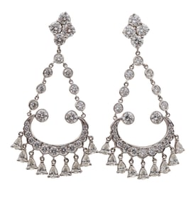 Pair 18 kt. White Gold and Diamond Chandelier Earrings