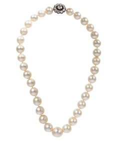 South Sea Pearl Necklace with 18 kt. White Gold and Old Mine Cut Diamond Clasp