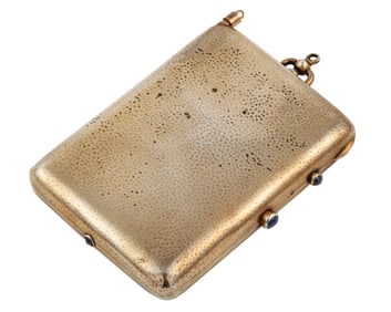 Continental .800 Silver Gilt Compact With Cabochon Sapphire Clasps