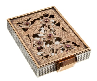 Boucheron Retro Silver Gilt and Ruby Compact