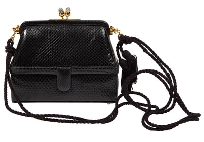 Judith Leiber Black Python Embossed Leather Evening Bag