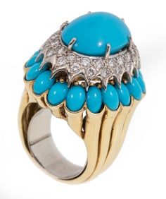 18 kt. Gold, Persian Turquoise and Diamond Ring