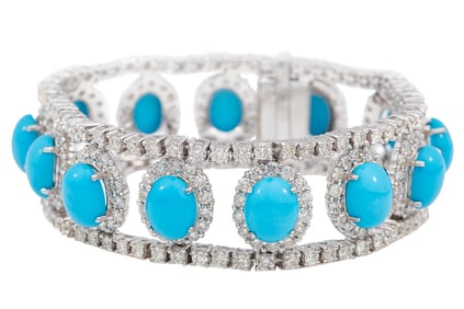 18 kt. White Gold, Persian Turquoise and Diamond Bracelet