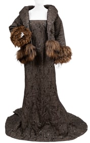 Vintage Carolina Herrera Evening Gown and Fur Trimmed Jacket