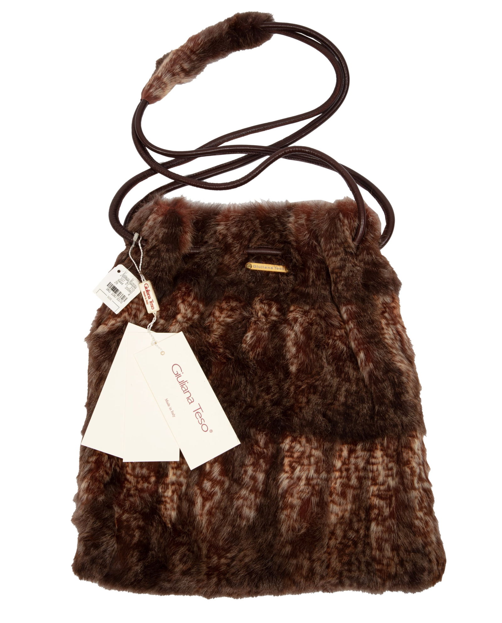 Vintage Giuliana Teso Fur Shoulder Bag: Vintage Giuliana Teso Fur Shoulder Bagmade in Italy, h. 14 in., w. 12 in., d. 3 in., leather strap drop h. 17 in.; retains original packaging, tags and Neiman Marcus box.New with Original Tags Provena