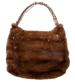 Oscar de la Renta Mink Fur Hobo Handbag