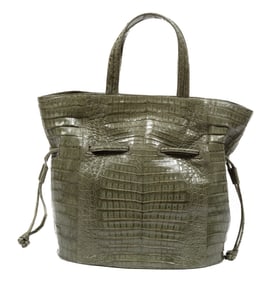 Nancy Gonzales Olive Green Crocodile Tote Handbag