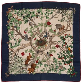 Hermès [Hermes] "Au Coeur des Bois" Cashmere and Silk Scarf 90