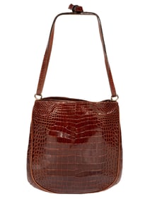 Vintage Bottega Veneta Brown Alligator Leather Shoulder Bag