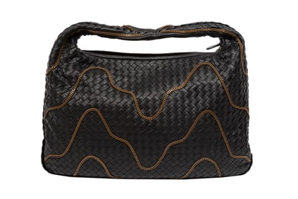 Bottega Veneta Black Nappa Leather Intrecciato Chain Hobo Handbag
