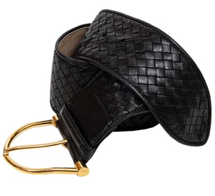 Vintage Bottega Intrecciato Black Nappa Leather Belt