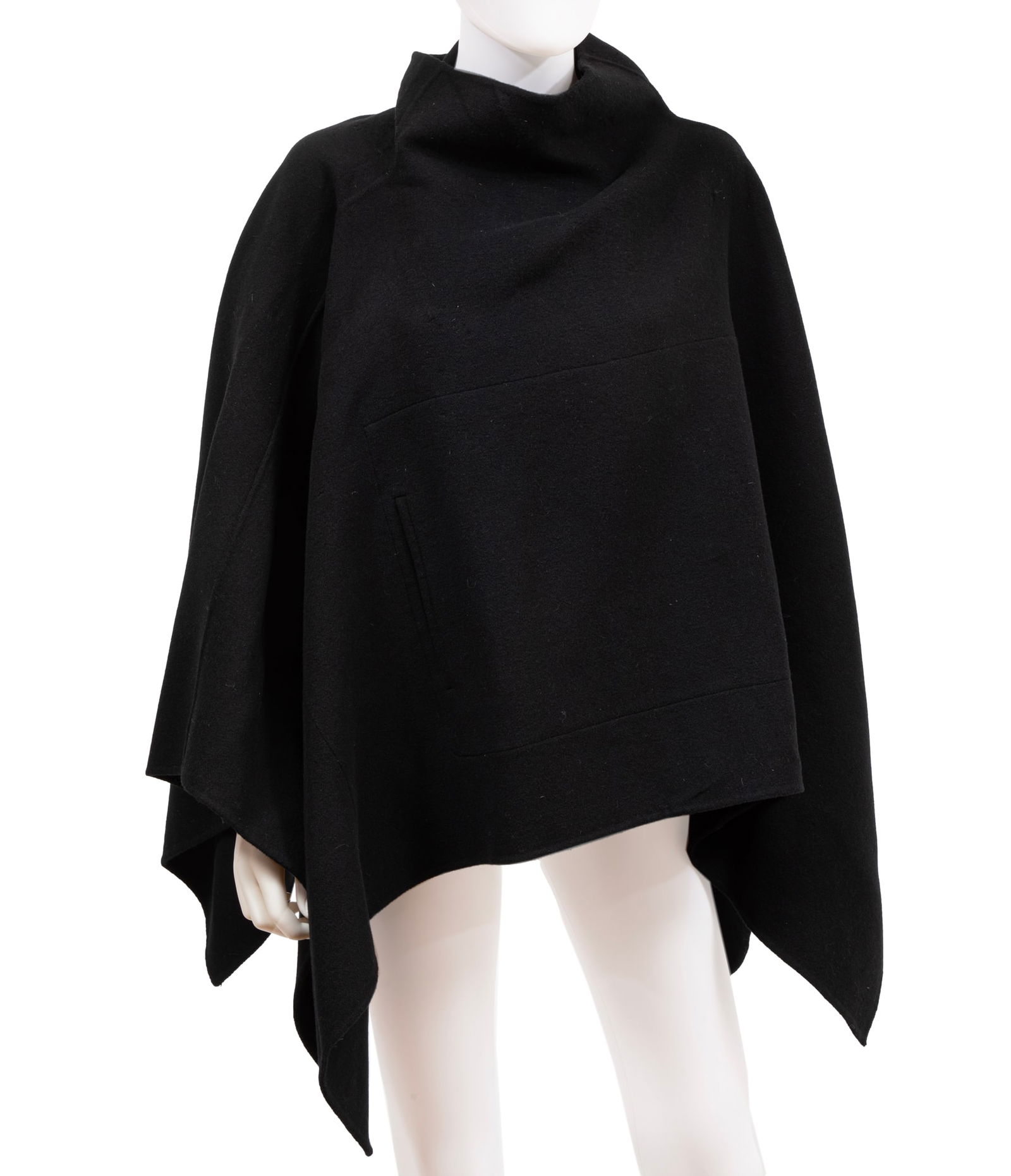 DKNY Black Wool Poncho: DKNY Black Wool Poncholabeled, 2 pockets, size small.