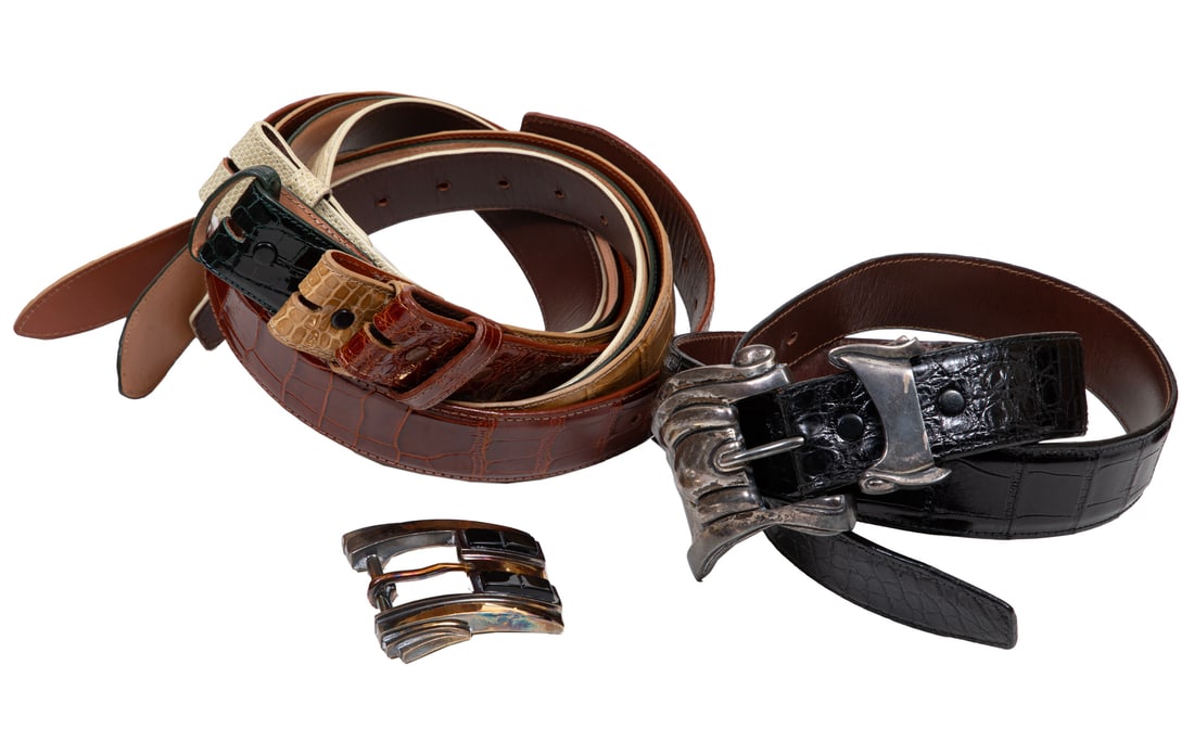 Vintage Sterling Silver Belt Buckle with Five Reptile Leather Straps (1 of 3)