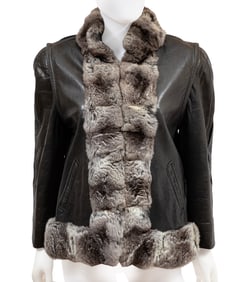 Don Sayres Leather Bomber Jacket with Fur Trim