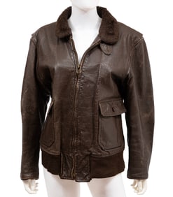 Vintage Brown Leather Bomber Jacket