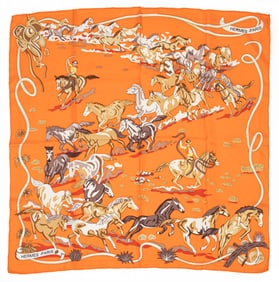 Hermès [Hermes] "Les Mustangs" Silk Scarf 90 in Original Box