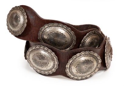 Vintage Leather and Sterling Silver Concho Belt