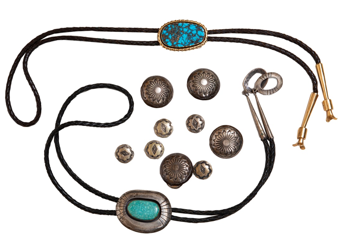 Two Vintage Silver and Turquoise Bolo Ties (1 of 3)