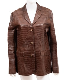 Ralph Rucci Chado Brown Alligator Embossed Leather Jacket