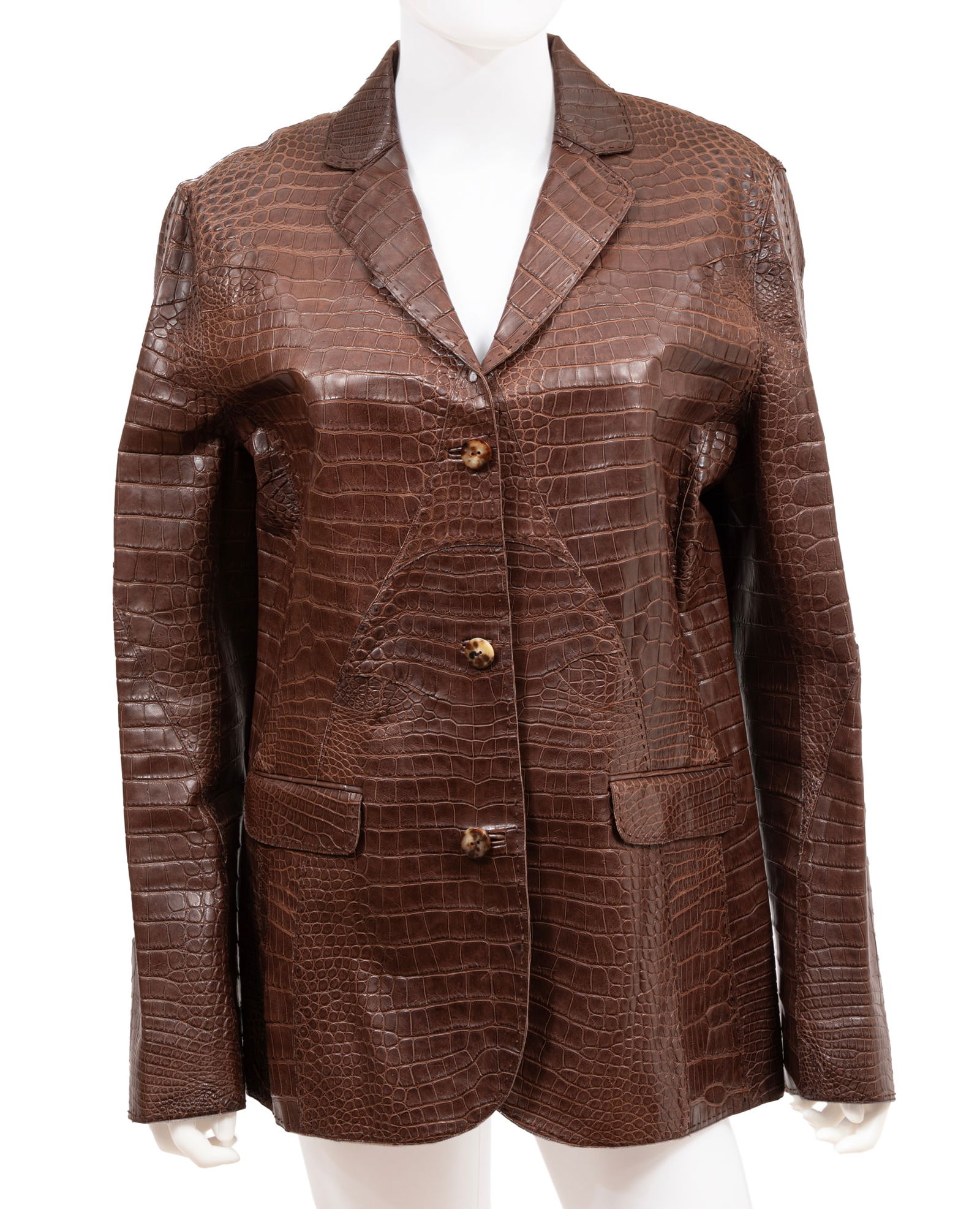 Ralph Rucci Chado Brown Alligator Embossed Leather Jacket (1 of 4)