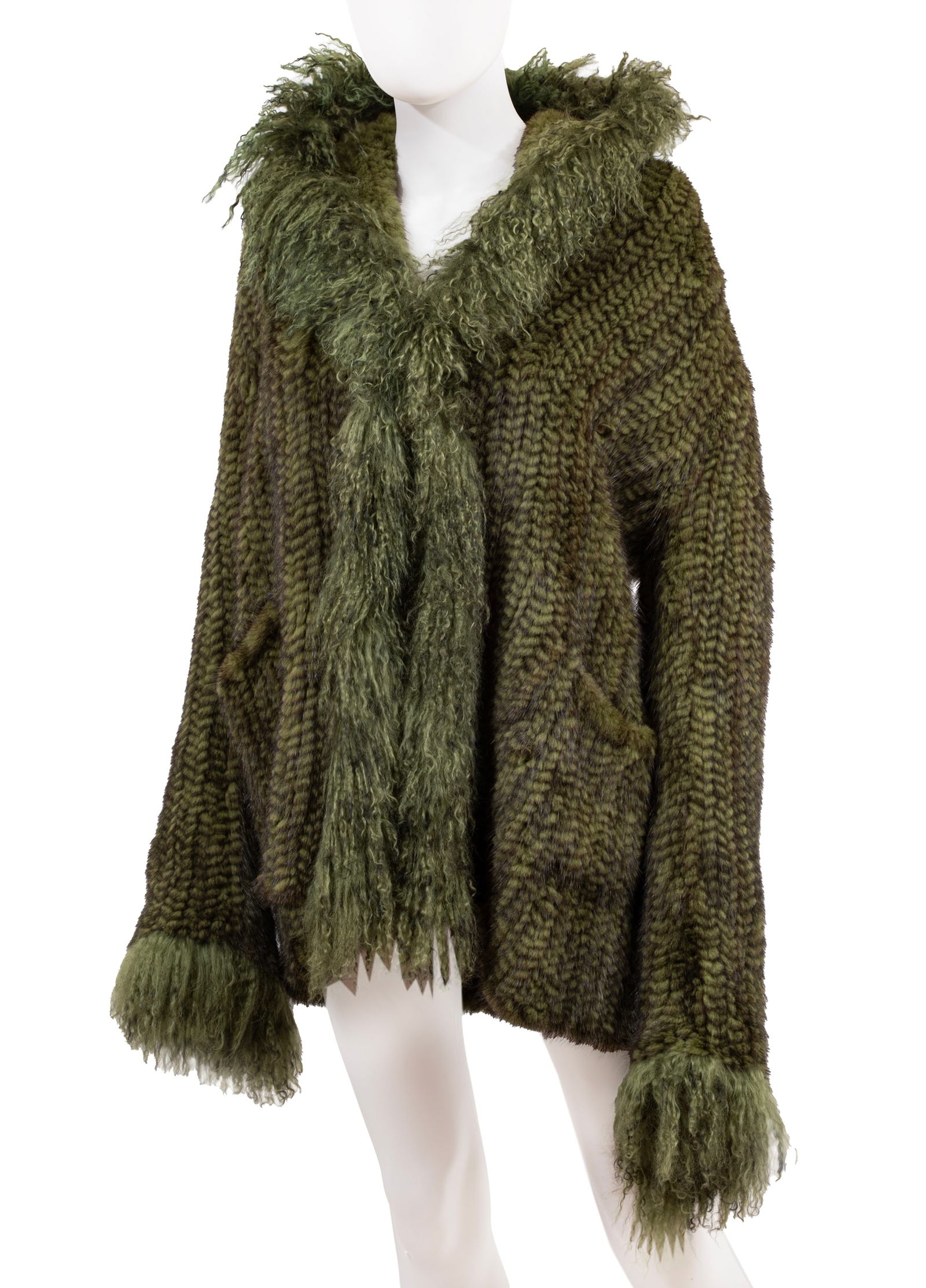 Group of Three Fur Jackets: Group of Three Fur Jacketsincl. Artico green knit fur jacket, size 44; Alberto Makali embroidered and embellished jacket, size L.; and Sweet Jane blue rabbit fur jacket, youth size 10.