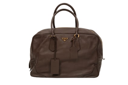 Prada Brown Saffiano Leather Weekender Bag